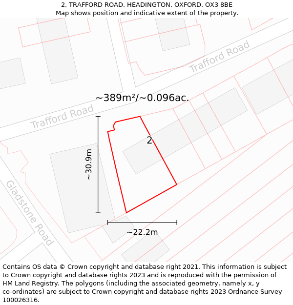 2, TRAFFORD ROAD, HEADINGTON, OXFORD, OX3 8BE: Plot and title map