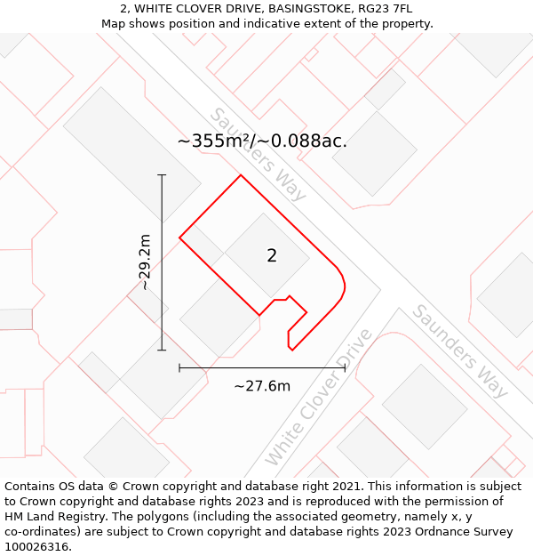 2, WHITE CLOVER DRIVE, BASINGSTOKE, RG23 7FL: Plot and title map