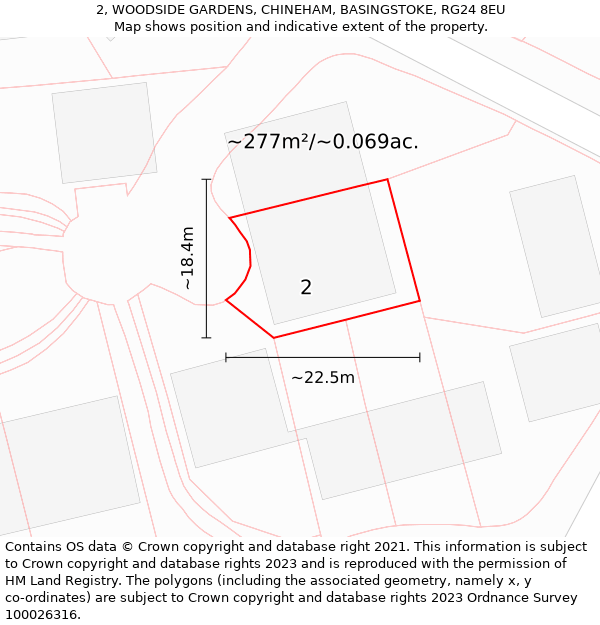 2, WOODSIDE GARDENS, CHINEHAM, BASINGSTOKE, RG24 8EU: Plot and title map