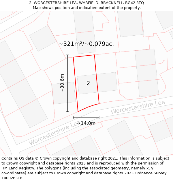 2, WORCESTERSHIRE LEA, WARFIELD, BRACKNELL, RG42 3TQ: Plot and title map