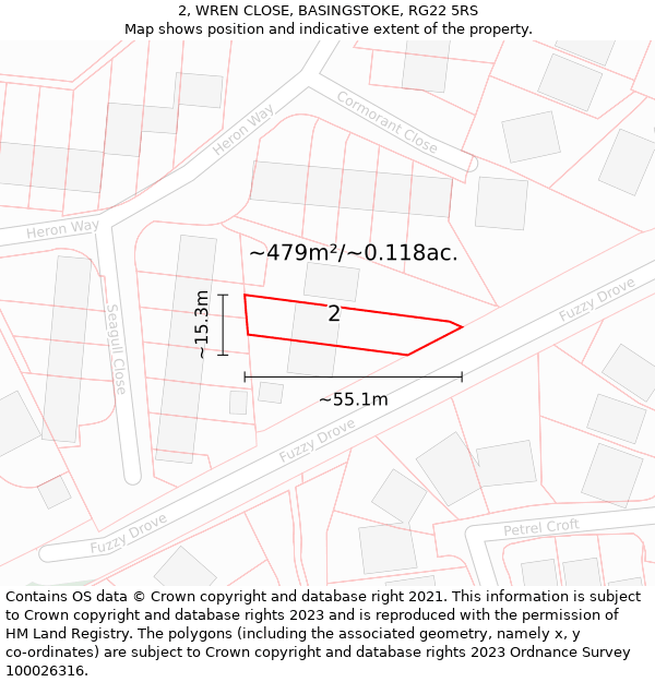 2, WREN CLOSE, BASINGSTOKE, RG22 5RS: Plot and title map