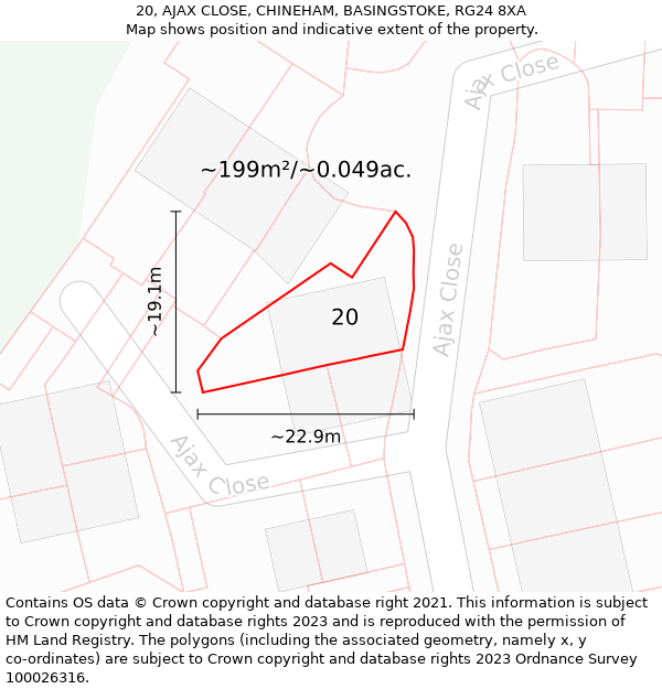 20, AJAX CLOSE, CHINEHAM, BASINGSTOKE, RG24 8XA: Plot and title map