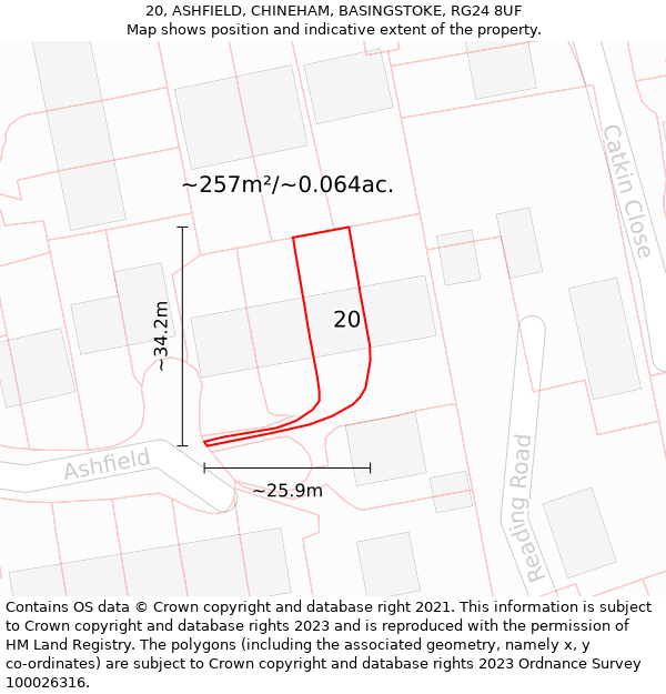 20, ASHFIELD, CHINEHAM, BASINGSTOKE, RG24 8UF: Plot and title map