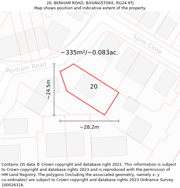 20, BENHAM ROAD, BASINGSTOKE, RG24 9TJ: Plot and title map