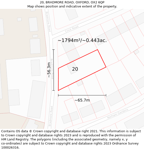 20, BRADMORE ROAD, OXFORD, OX2 6QP: Plot and title map