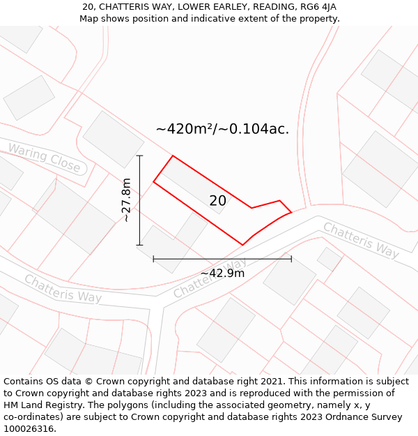 20, CHATTERIS WAY, LOWER EARLEY, READING, RG6 4JA: Plot and title map