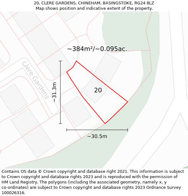 20, CLERE GARDENS, CHINEHAM, BASINGSTOKE, RG24 8LZ: Plot and title map