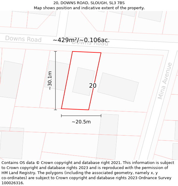 20, DOWNS ROAD, SLOUGH, SL3 7BS: Plot and title map