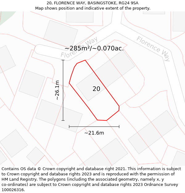 20, FLORENCE WAY, BASINGSTOKE, RG24 9SA: Plot and title map