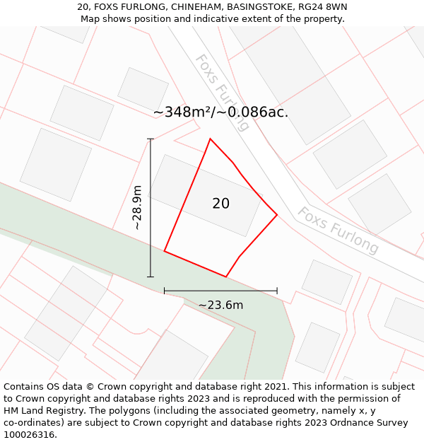 20, FOXS FURLONG, CHINEHAM, BASINGSTOKE, RG24 8WN: Plot and title map