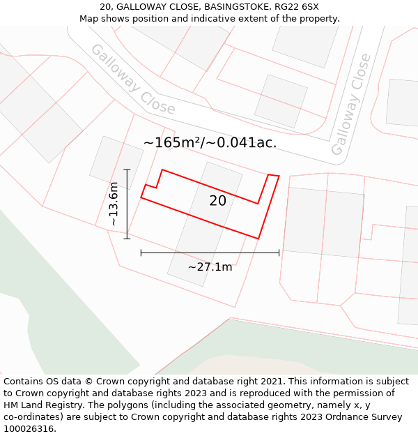 20, GALLOWAY CLOSE, BASINGSTOKE, RG22 6SX: Plot and title map