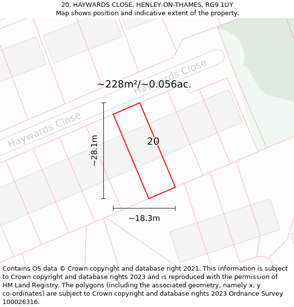 20, HAYWARDS CLOSE, HENLEY-ON-THAMES, RG9 1UY: Plot and title map