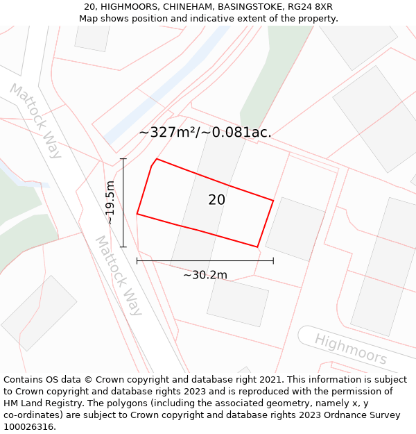 20, HIGHMOORS, CHINEHAM, BASINGSTOKE, RG24 8XR: Plot and title map