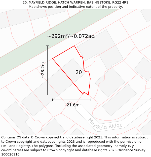 20, MAYFIELD RIDGE, HATCH WARREN, BASINGSTOKE, RG22 4RS: Plot and title map