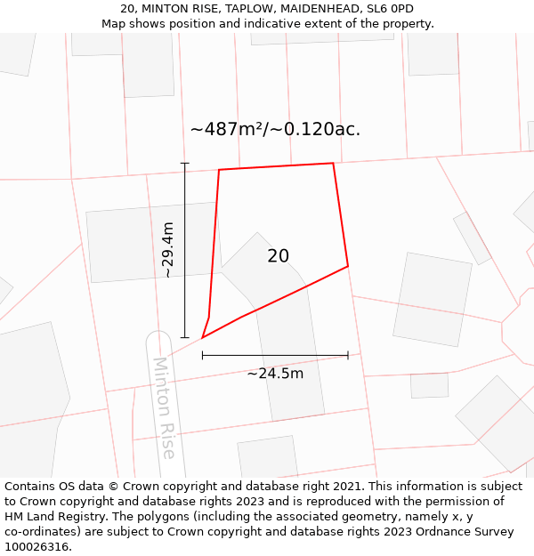 20, MINTON RISE, TAPLOW, MAIDENHEAD, SL6 0PD: Plot and title map