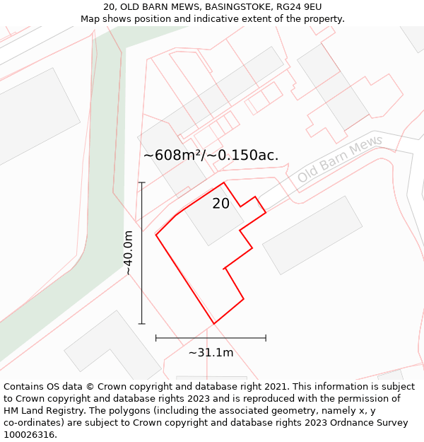 20, OLD BARN MEWS, BASINGSTOKE, RG24 9EU: Plot and title map