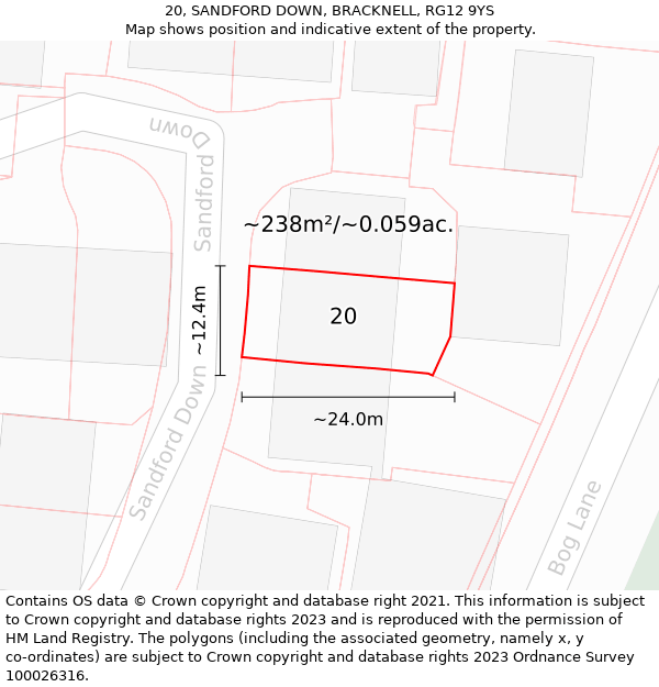 20, SANDFORD DOWN, BRACKNELL, RG12 9YS: Plot and title map