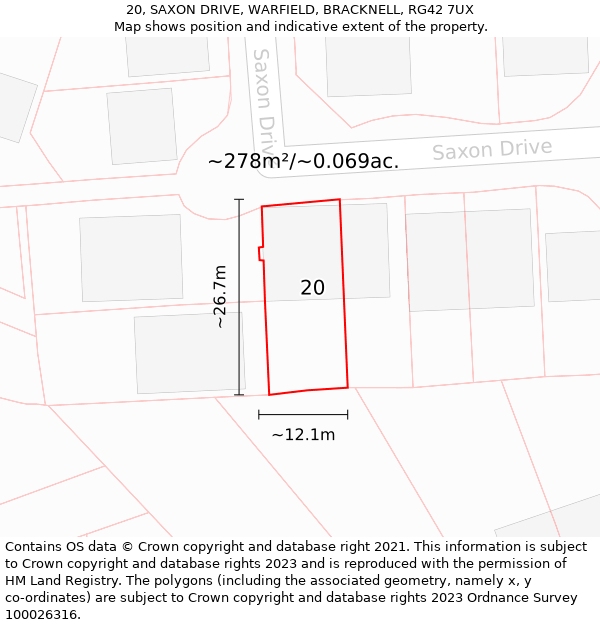 20, SAXON DRIVE, WARFIELD, BRACKNELL, RG42 7UX: Plot and title map