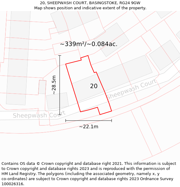 20, SHEEPWASH COURT, BASINGSTOKE, RG24 9GW: Plot and title map