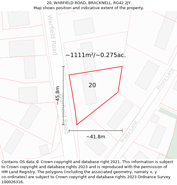 20, WARFIELD ROAD, BRACKNELL, RG42 2JY: Plot and title map