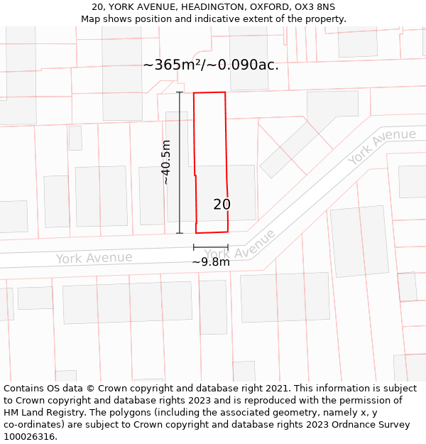 20, YORK AVENUE, HEADINGTON, OXFORD, OX3 8NS: Plot and title map