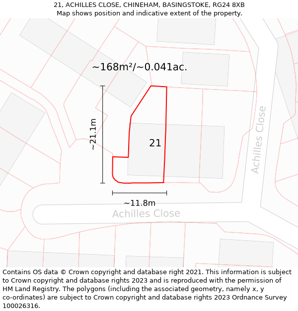 21, ACHILLES CLOSE, CHINEHAM, BASINGSTOKE, RG24 8XB: Plot and title map