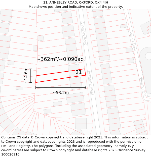 21, ANNESLEY ROAD, OXFORD, OX4 4JH: Plot and title map