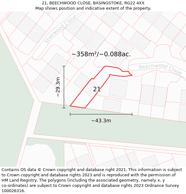 21, BEECHWOOD CLOSE, BASINGSTOKE, RG22 4XX: Plot and title map