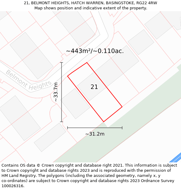 21, BELMONT HEIGHTS, HATCH WARREN, BASINGSTOKE, RG22 4RW: Plot and title map