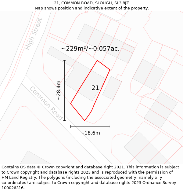 21, COMMON ROAD, SLOUGH, SL3 8JZ: Plot and title map