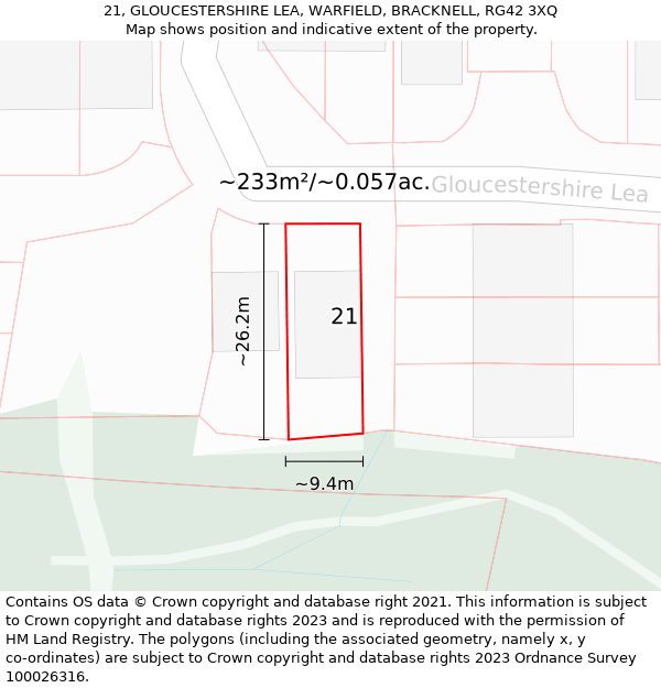 21, GLOUCESTERSHIRE LEA, WARFIELD, BRACKNELL, RG42 3XQ: Plot and title map