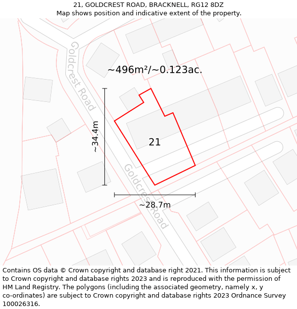 21, GOLDCREST ROAD, BRACKNELL, RG12 8DZ: Plot and title map