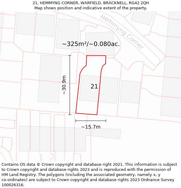 21, HEMMYNG CORNER, WARFIELD, BRACKNELL, RG42 2QH: Plot and title map