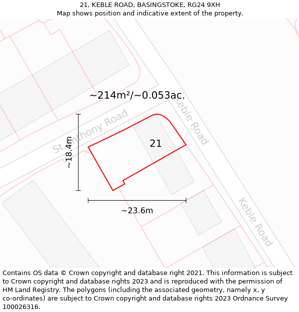 21, KEBLE ROAD, BASINGSTOKE, RG24 9XH: Plot and title map