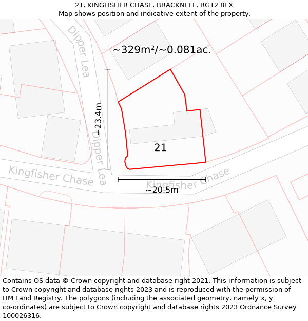 21, KINGFISHER CHASE, BRACKNELL, RG12 8EX: Plot and title map