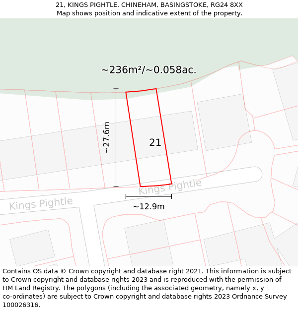 21, KINGS PIGHTLE, CHINEHAM, BASINGSTOKE, RG24 8XX: Plot and title map