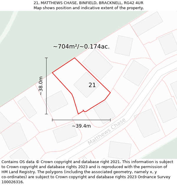 21, MATTHEWS CHASE, BINFIELD, BRACKNELL, RG42 4UR: Plot and title map