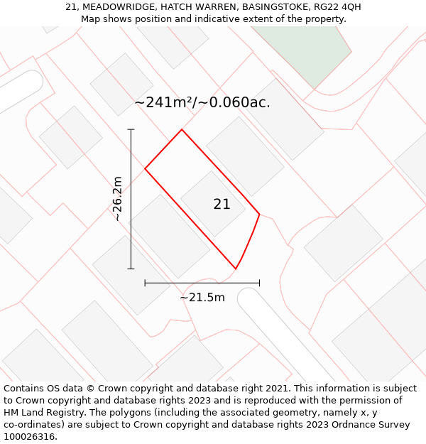 21, MEADOWRIDGE, HATCH WARREN, BASINGSTOKE, RG22 4QH: Plot and title map
