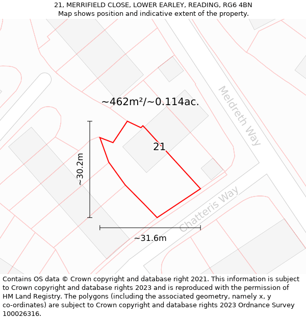 21, MERRIFIELD CLOSE, LOWER EARLEY, READING, RG6 4BN: Plot and title map
