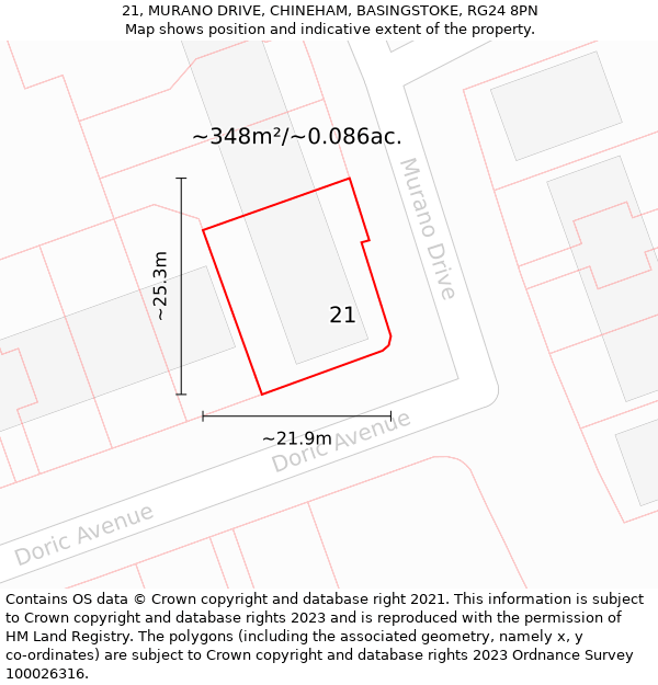 21, MURANO DRIVE, CHINEHAM, BASINGSTOKE, RG24 8PN: Plot and title map