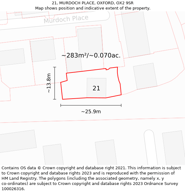 21, MURDOCH PLACE, OXFORD, OX2 9SR: Plot and title map