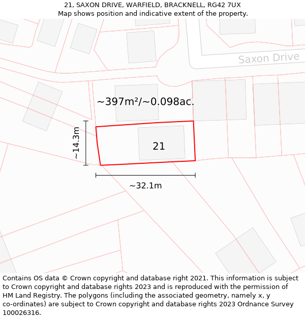 21, SAXON DRIVE, WARFIELD, BRACKNELL, RG42 7UX: Plot and title map