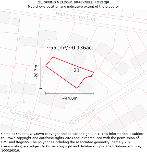 21, SPRING MEADOW, BRACKNELL, RG12 2JP: Plot and title map