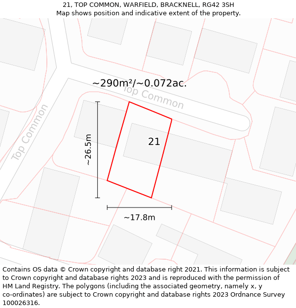 21, TOP COMMON, WARFIELD, BRACKNELL, RG42 3SH: Plot and title map