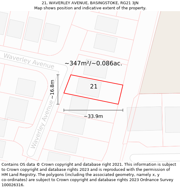 21, WAVERLEY AVENUE, BASINGSTOKE, RG21 3JN: Plot and title map