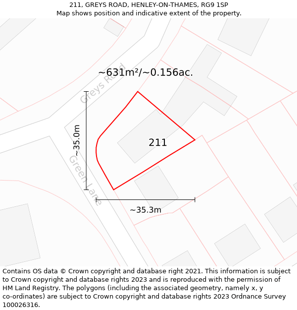 211, GREYS ROAD, HENLEY-ON-THAMES, RG9 1SP: Plot and title map