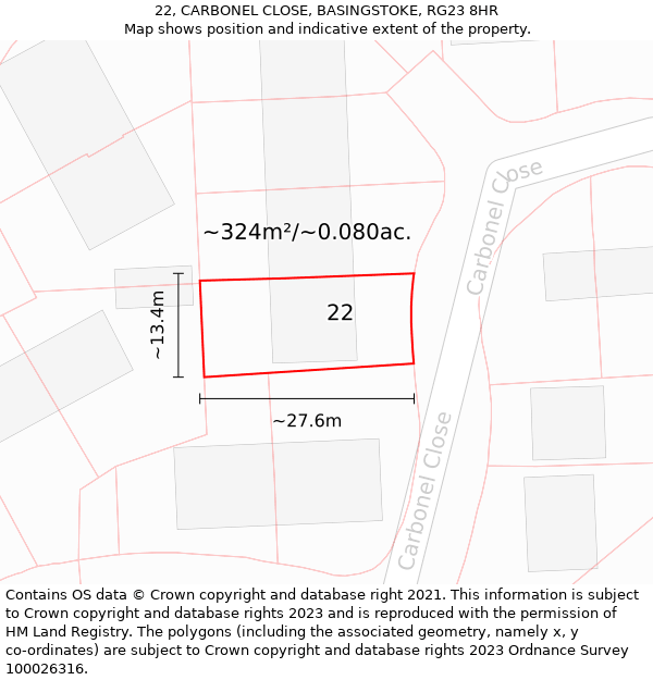 22, CARBONEL CLOSE, BASINGSTOKE, RG23 8HR: Plot and title map