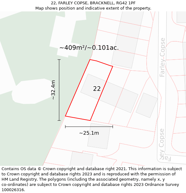 22, FARLEY COPSE, BRACKNELL, RG42 1PF: Plot and title map