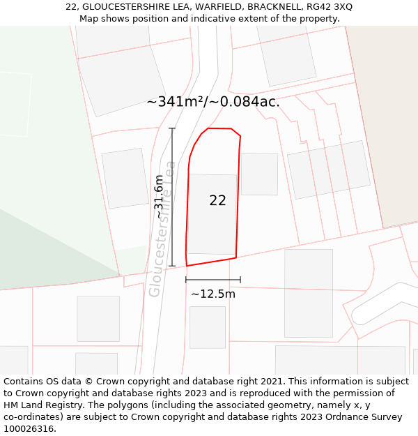 22, GLOUCESTERSHIRE LEA, WARFIELD, BRACKNELL, RG42 3XQ: Plot and title map