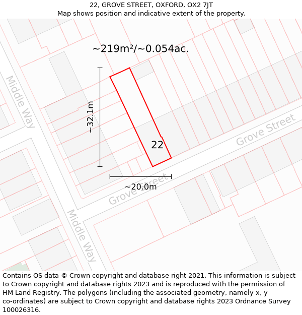 22, GROVE STREET, OXFORD, OX2 7JT: Plot and title map